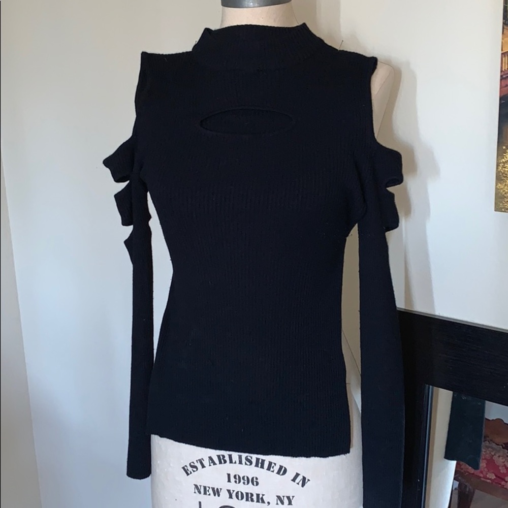Black rubbed knit top
